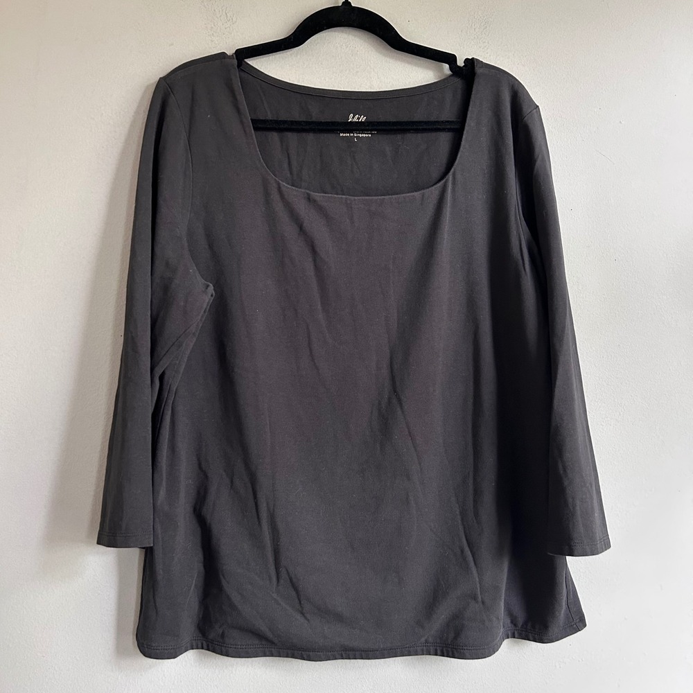 J. Jill Supersoft Square Neck Tee Charcoal Gray 3/4 Sleeve Top Large